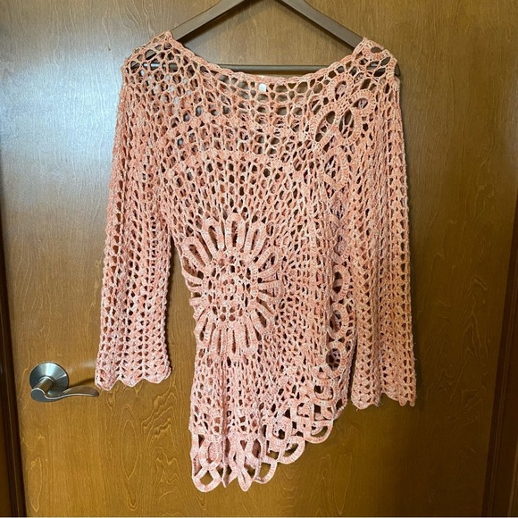 Pink Crochet Knit Top. Boston Proper size large - Picture 2 of 3